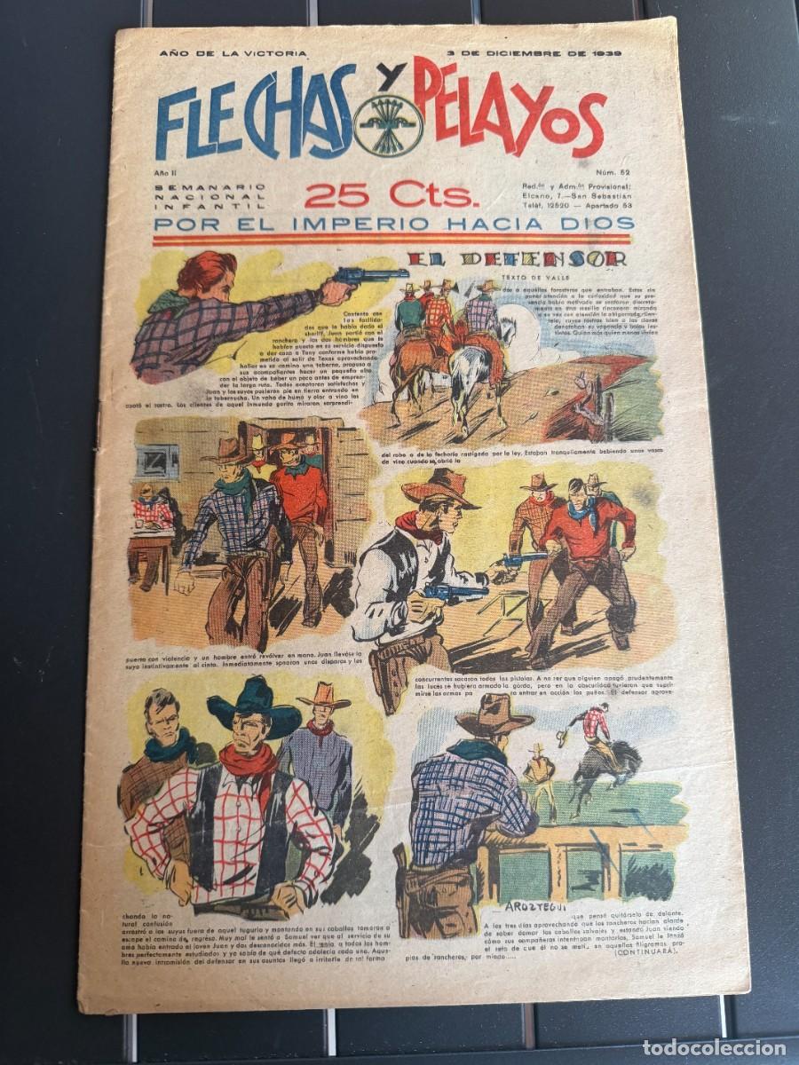 Tebeos: COMIC - ORIGINAL -FLECHAS Y PELAYOS N&ordm; 52 DEL 3- 12- 1.939 DE 25 Cts. SEMANARIO NACIONAL INFANTIL