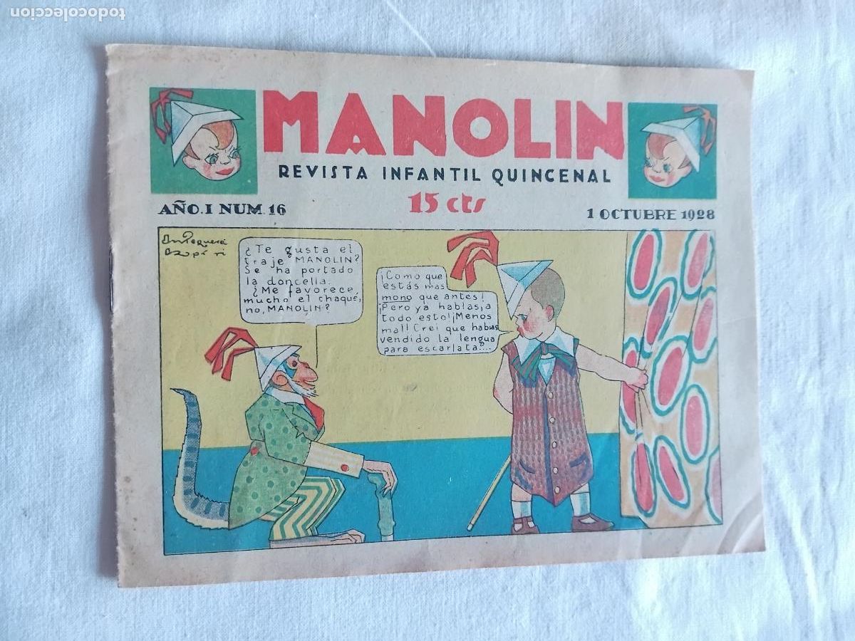 Tebeos: MANOLIN REVISTA INFANTIL QUINCENAL N&ordm; 16 OCTUBRE 1928.