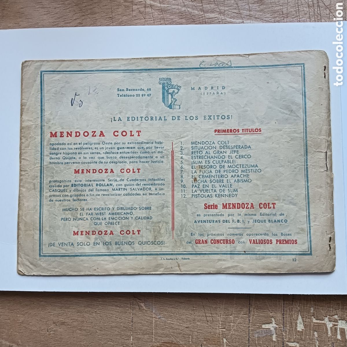 Tebeos: MENDOZA COLT N&Uacute;M -12 ORIGINAL - Foto 2