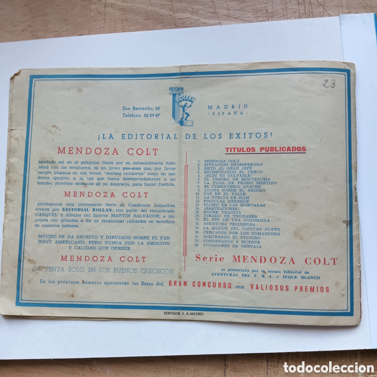 Tebeos: MENDOZA COLT N&Uacute;M 23 ORIGINAL - Foto 2