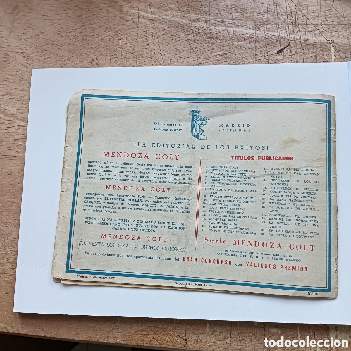 Tebeos: MENDOZA COLT N&Uacute;M -31 ORIGINAL - Foto 2