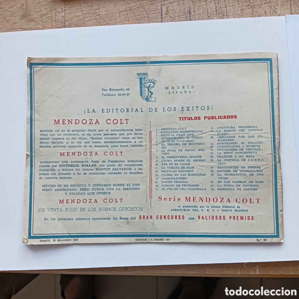 Tebeos: MENDOZA COLT N&Uacute;M -32 ORIGINAL - Foto 2