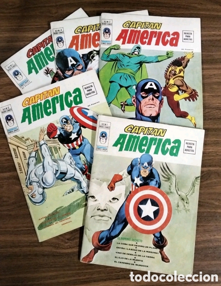 Tebeos: CAPITAN AMERICA VOL.2 COMPLETA 1 a 5 VERTICE 1974 - LOPEZ ESPI MARVEL SPAIN RARE