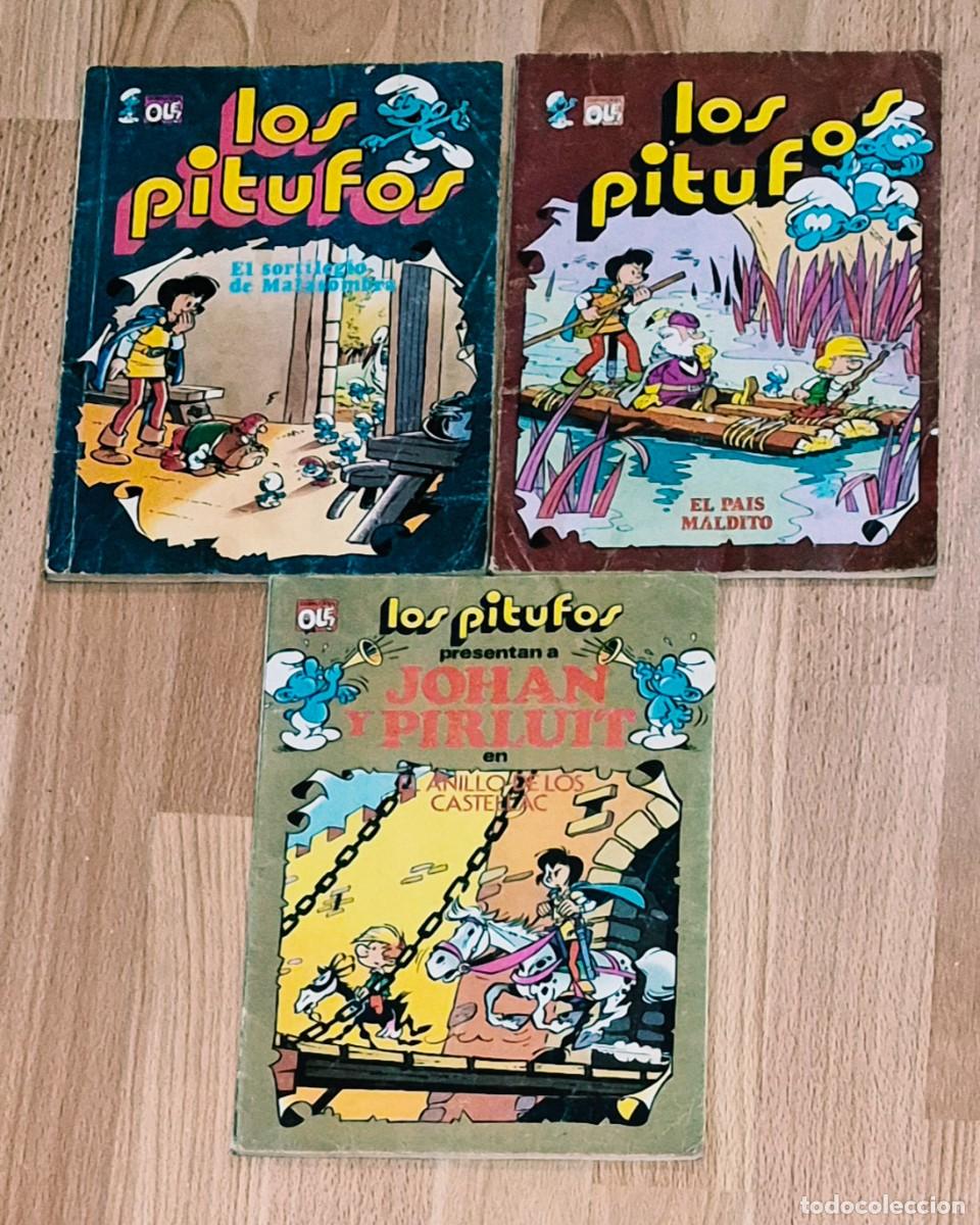 Comics: LOTE DE 3 OLE DE LOS PITUFOS JOHAN Y PIRLOUIT DE PEYO, TODOS EN 1A EDICION - BRUGUERA A&Ntilde;OS 80