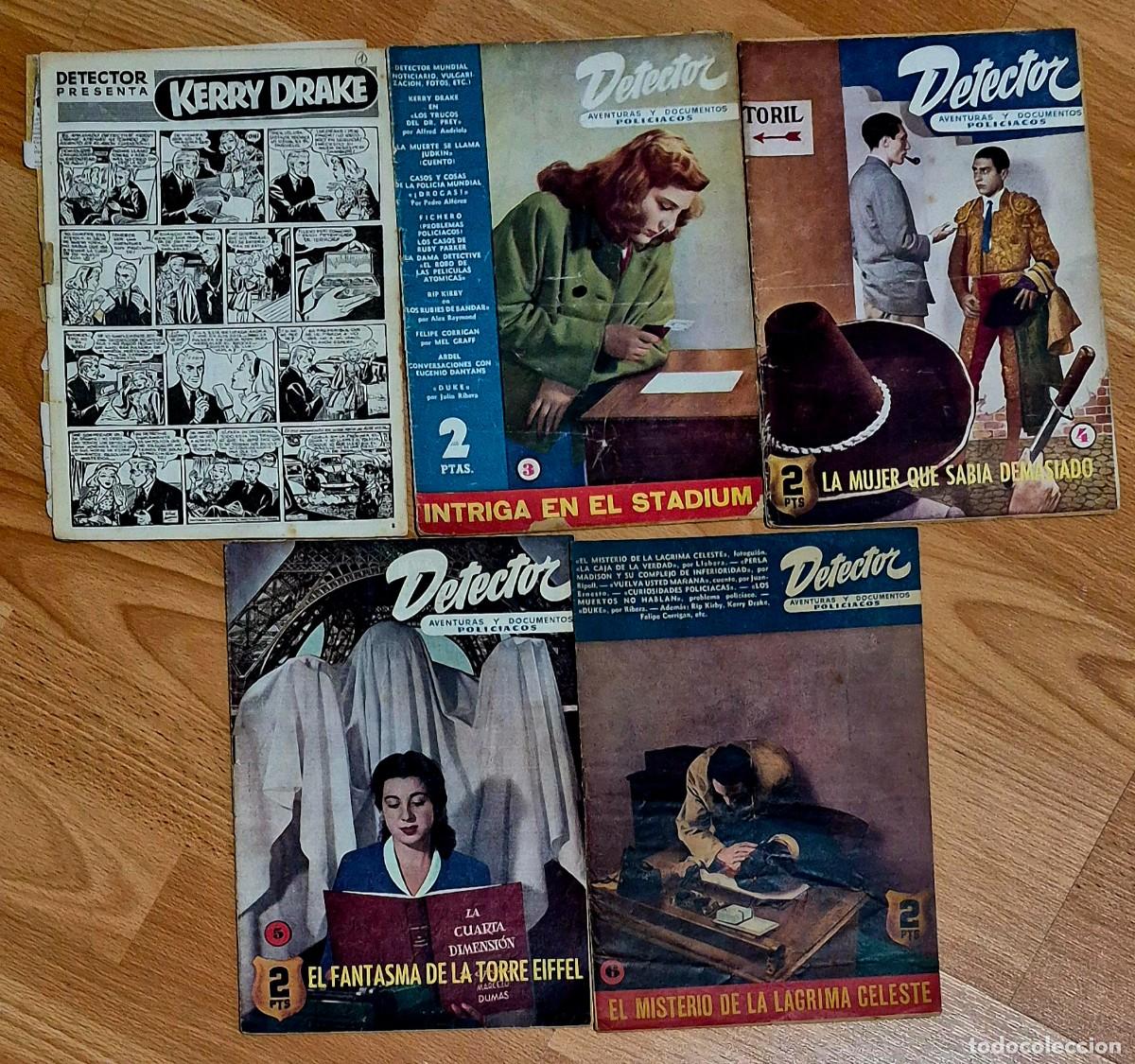 Comics: LOTE DE 5 TEBEOS DETECTOR N&ordm; 1 3 4 5 Y 6 - HISPANOAMERICANA 1949, EL 1 SIN TAPAS