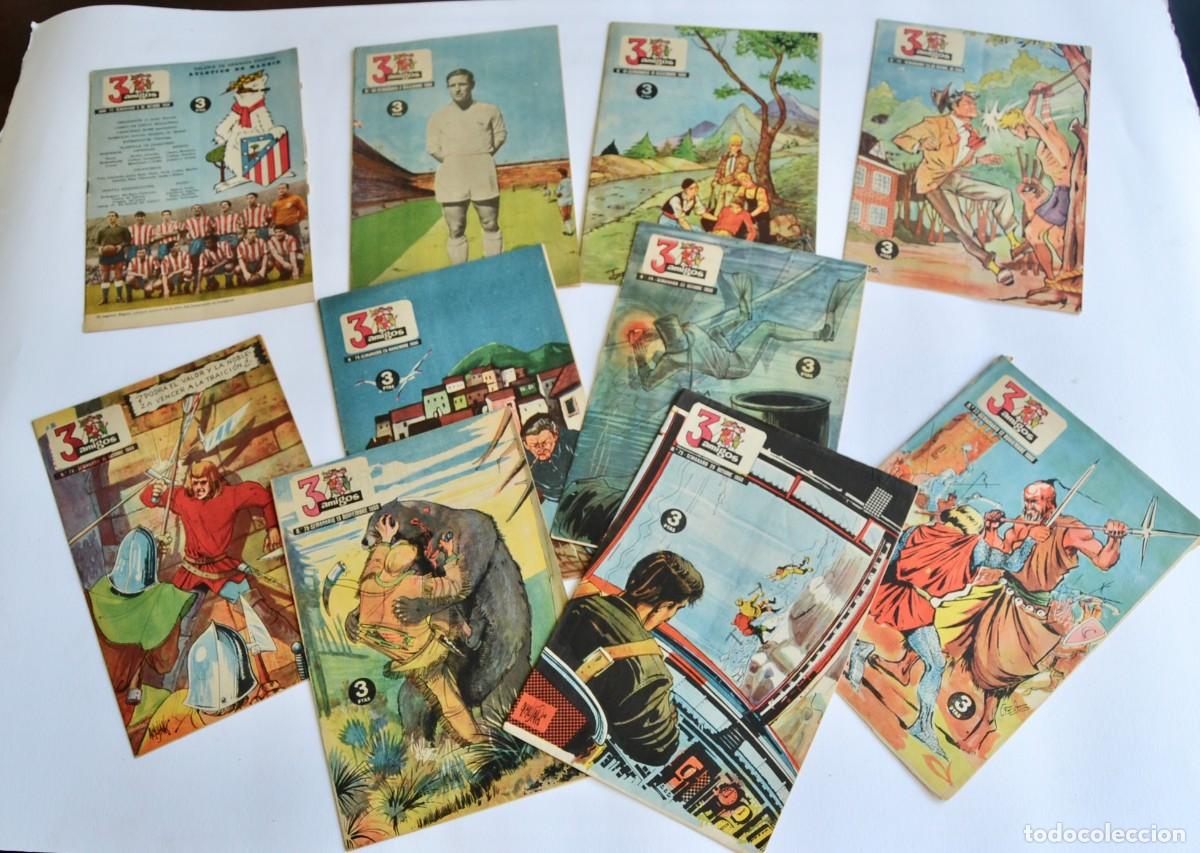 Tebeos: Divertido lote de 10 n&uacute;meros del tebeo semanario &rdquo;Tres Amigos&rdquo;. El Caso Mariposa, Tint&iacute;n. 1960
