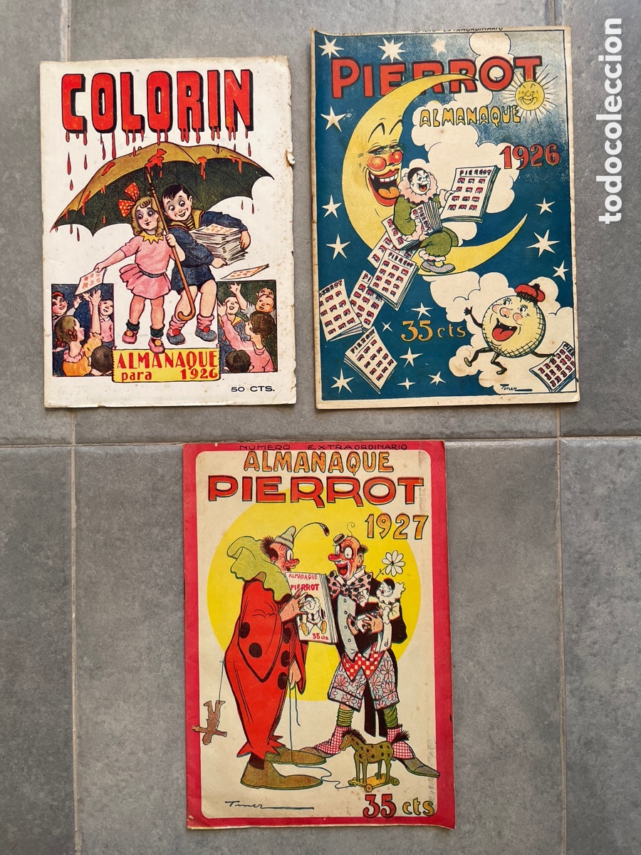 Tebeos: Lote colecci&oacute;n 3 almanaques infantiles. Pierrot y Color&iacute;n. 1926 y 1927