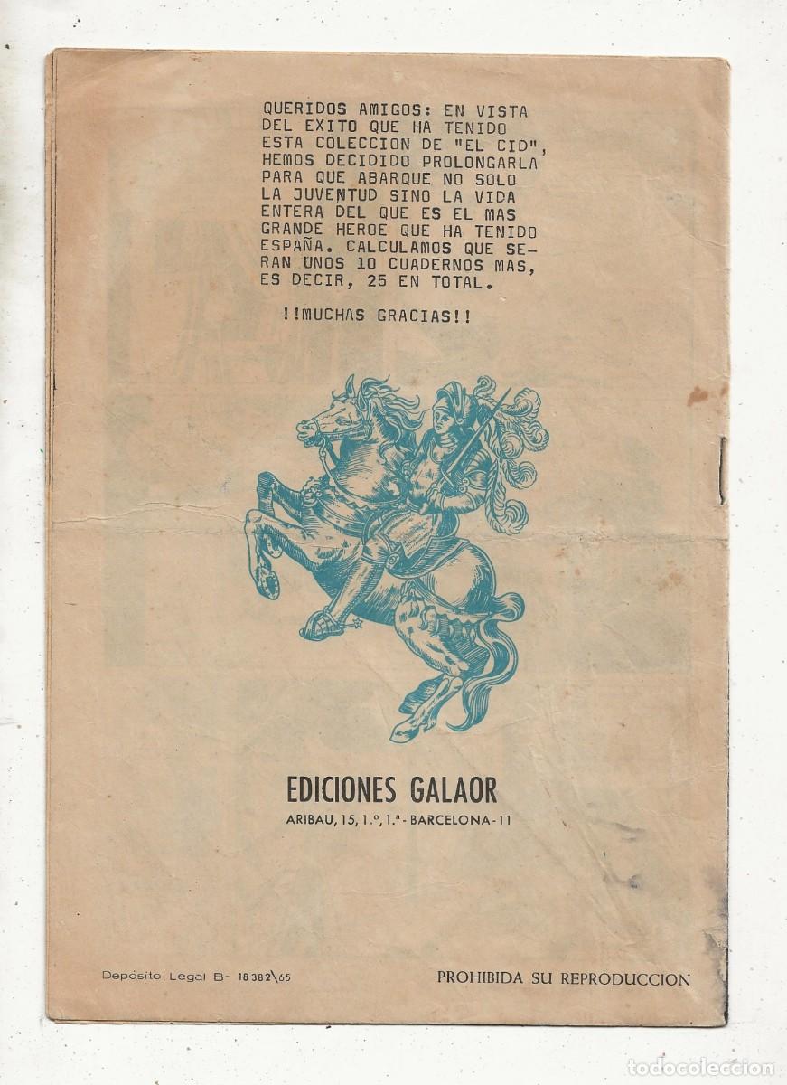 Tebeos: EL CID N&ordm; 12 - EDIDIONES GALAOR 1966 - Foto 2