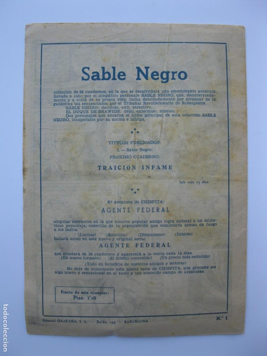 Tebeos: SABLE NEGRO - N&ordm; 1 - ORIGINAL - EDITORIAL GRAFIDEA. - Foto 3