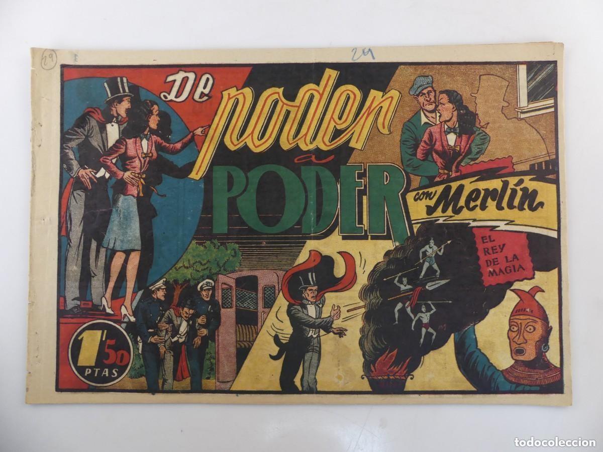 Tebeos: MERLIN - DE PODER A PODER - N&ordm; 28 - HISPANO AMERICANA 1945 - FORMATO GRANDE - 30 X 20 CM. - Foto 1