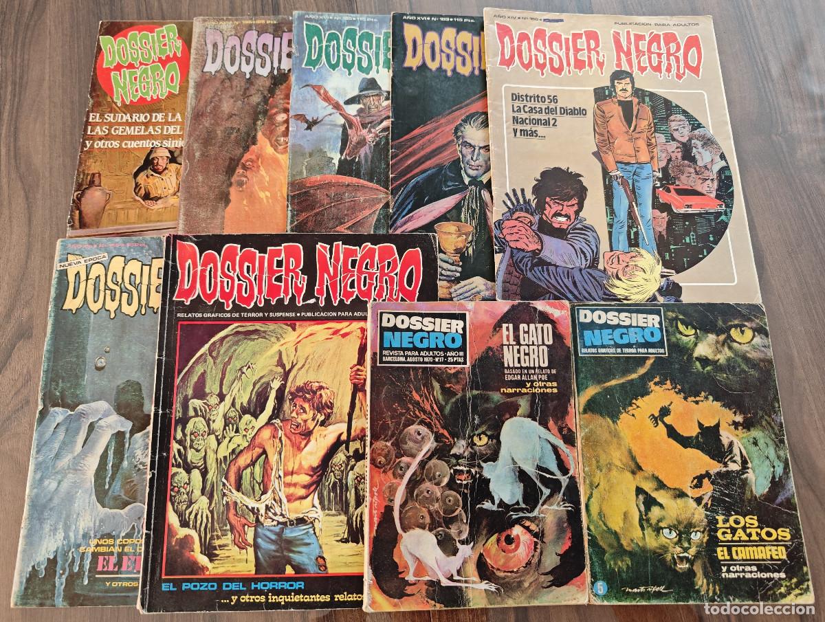 Tebeos: DOSSIER NEGRO n&ordm; 5, 17, 45, 152, 168, 183, 185, 195 y 198 (Ibero Mundial/Giesa 1969/86) 9 tebeos.
