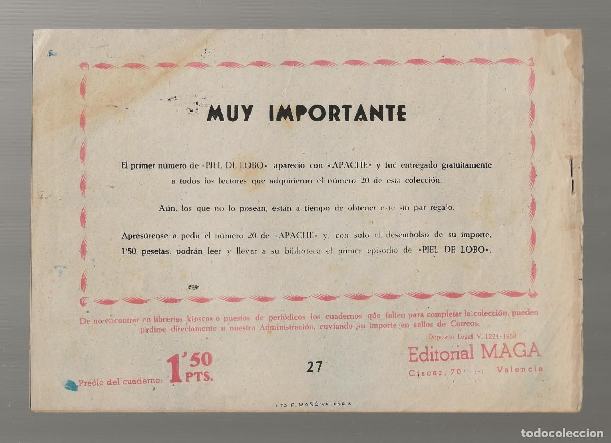 Tebeos: APACHE N&ordm; 27 - EL POSTE DEL TORMENTO - ORIGINAL - MAGA 1959 - Foto 2