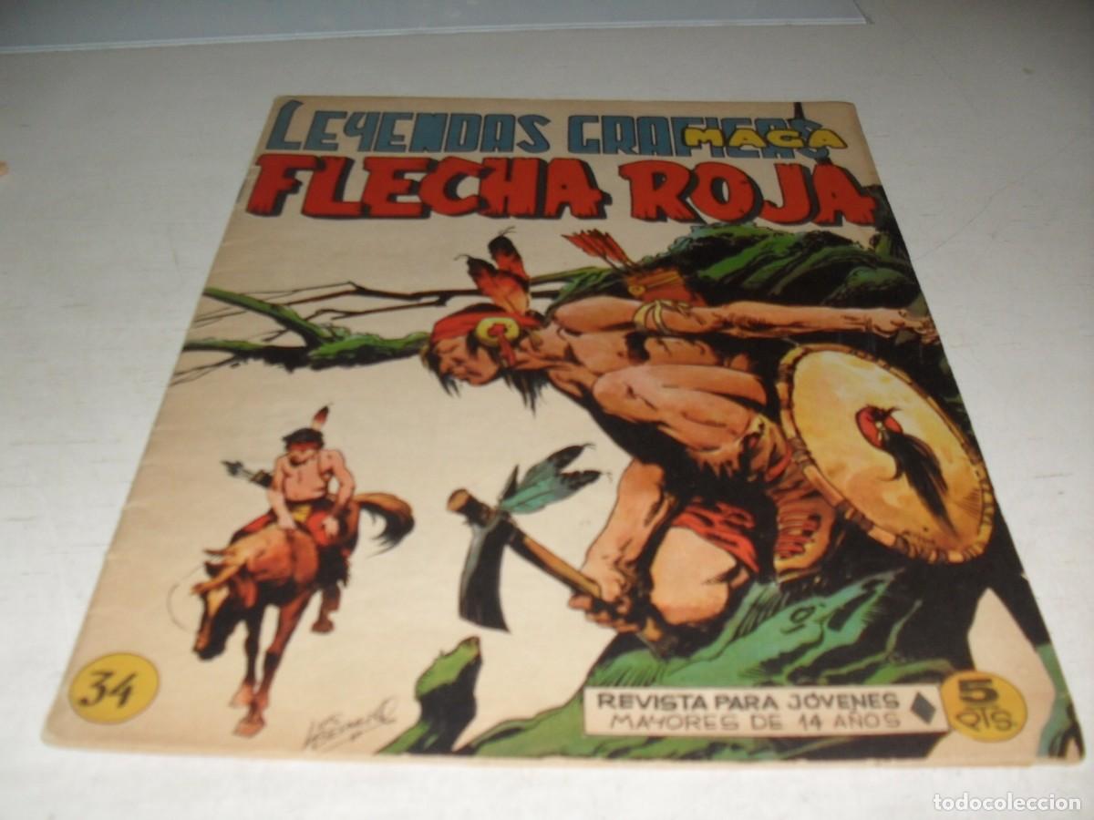 Tebeos: (ORIGINAL)FLECHA ROJA N&ordm; 34,CON CROMOS VIDA DE LOS INDIOS DEL 133 AL 136,DE 65,REVISTA,MAGA,1965