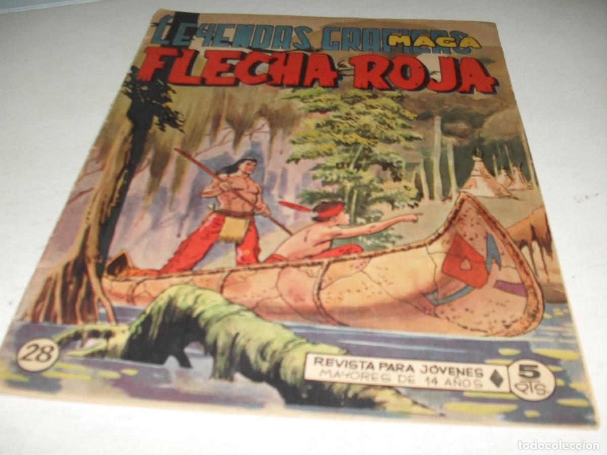 Tebeos: (ORIGINAL)FLECHA ROJA N&ordm; 28,CON CROMOS VIDA DE LOS INDIOS DEL 109 AL 112,DE 65,REVISTA,MAGA,1965