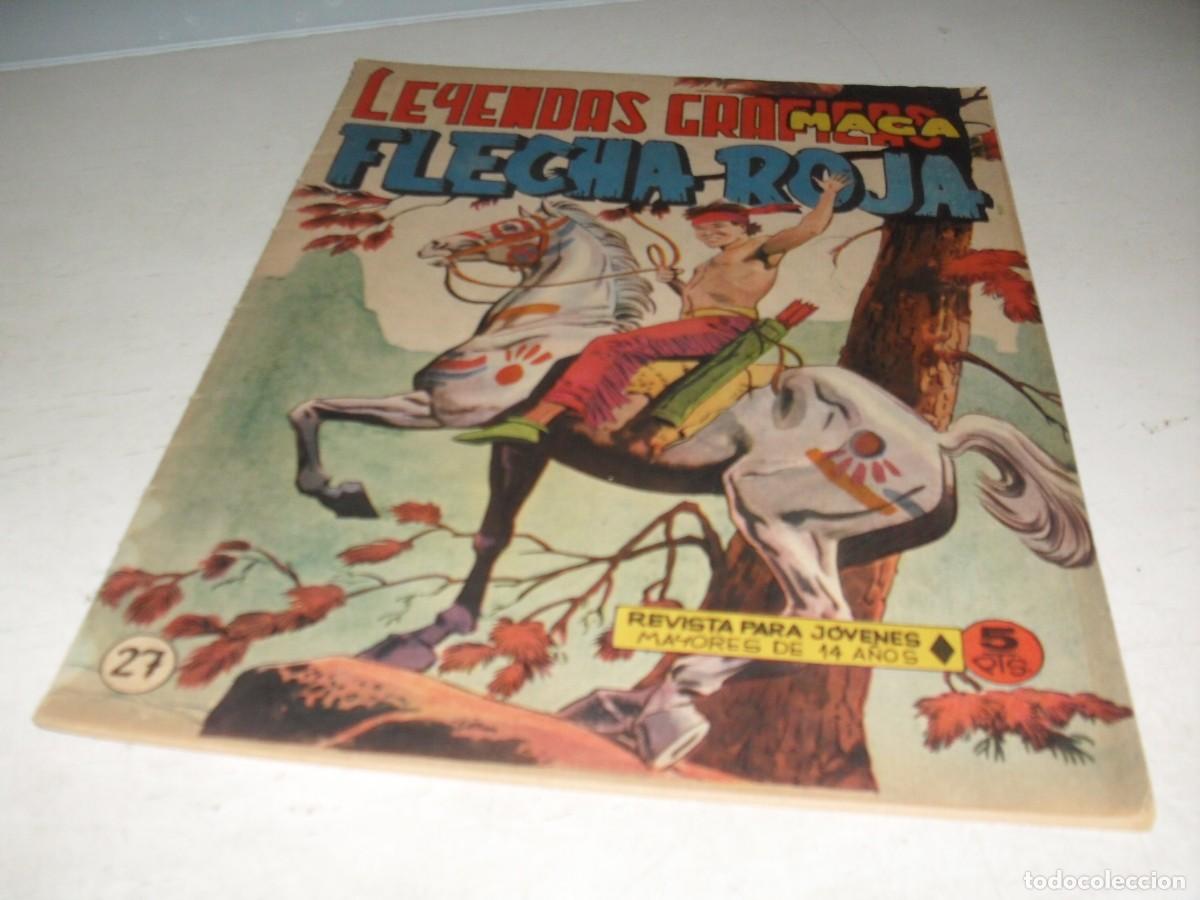 Tebeos: (ORIGINAL)FLECHA ROJA N&ordm; 27,CON CROMOS VIDA DE LOS INDIOS DEL 105 AL 108,DE 65,REVISTA,MAGA,1965