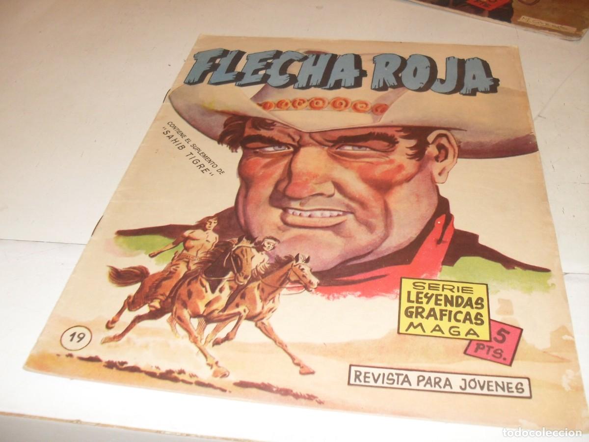 Tebeos: (ORIGINAL)FLECHA ROJA N&ordm; 19,CON CROMOS VIDA DE LOS INDIOS DEL 73 AL 76,DE 65,REVISTA,MAGA,1965