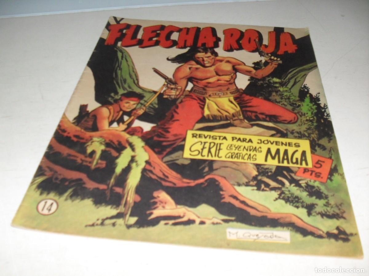 Tebeos: (ORIGINAL)FLECHA ROJA N&ordm; 14,CON CROMOS VIDA DE LOS INDIOS DEL 53 AL 56,DE 65,REVISTA,MAGA,1965