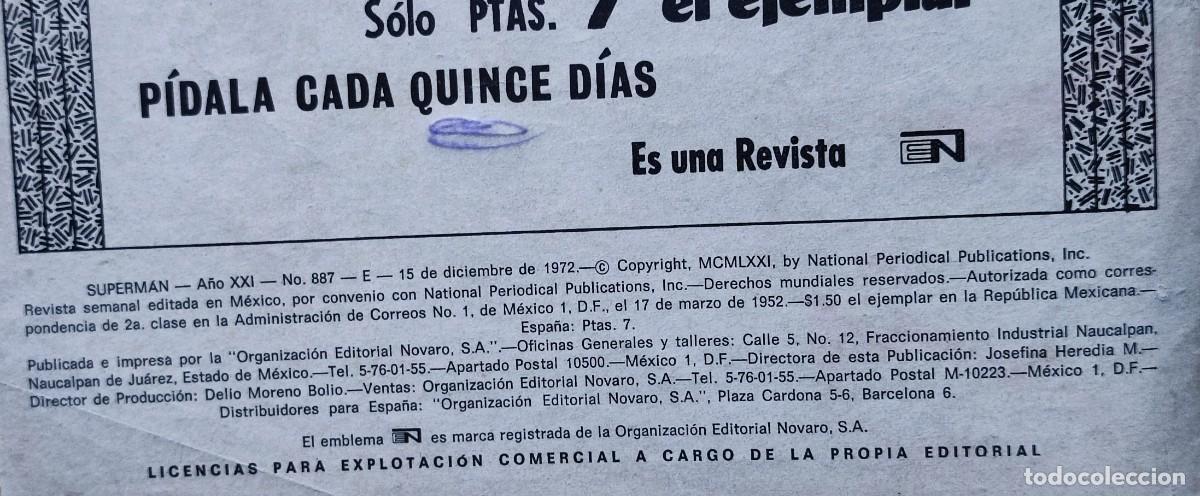 Tebeos: SUPERMAN N&ordm; 887 - 1972 EDITORIAL NOVARO. - Foto 7