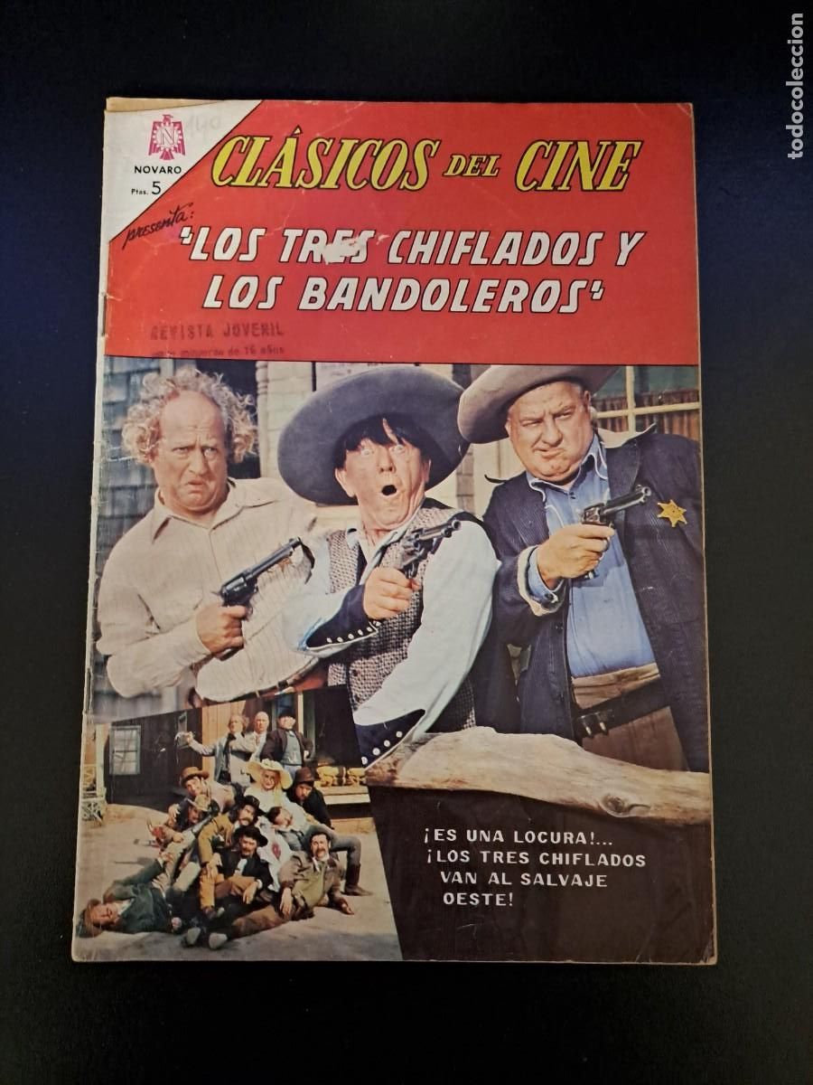 Tebeos: Cl&aacute;sicos de cine 140, los tres chiflados y los bandoleros, Novaro en buen estado Bolsa xx