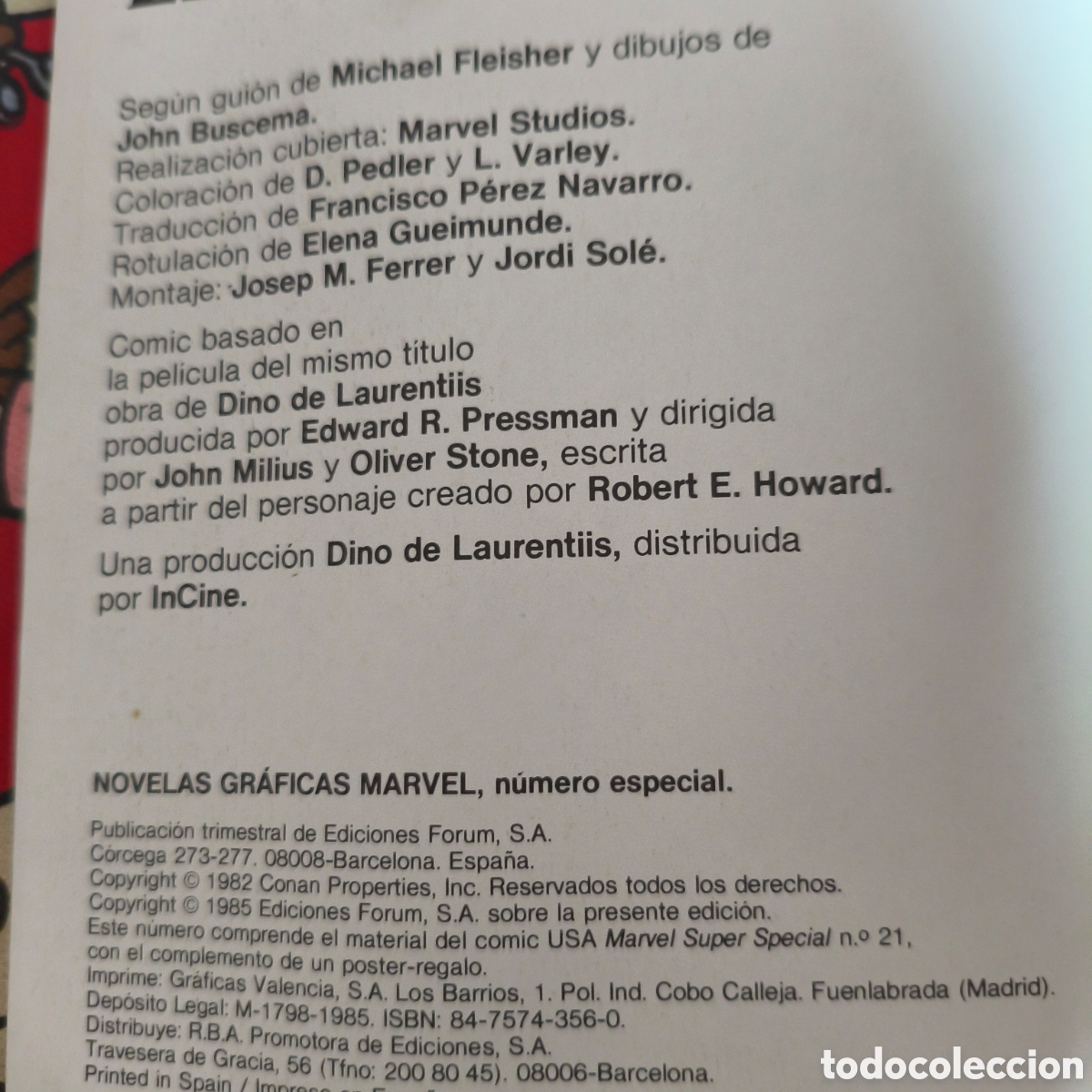 Tebeos: CONAN EL BARBARO - NOVELAS GRAFICAS MARVEL - EDICIONES FORUM - 1985 - Foto 2
