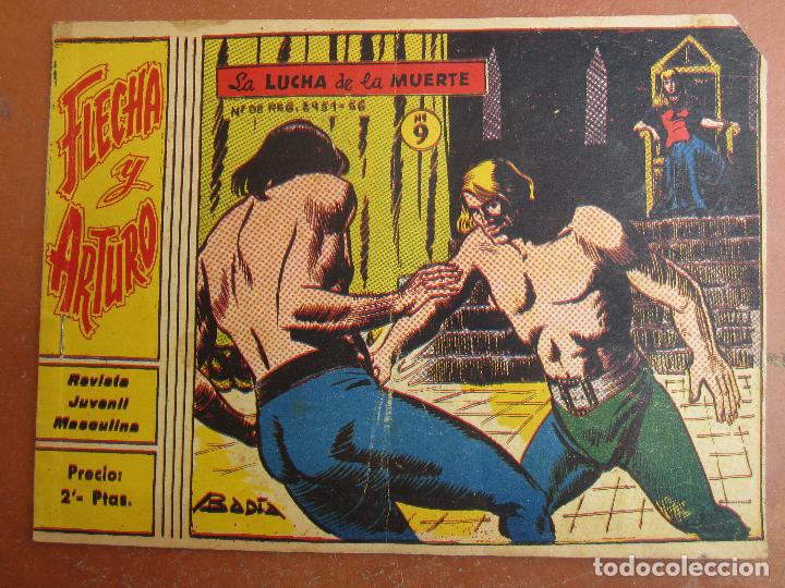 Tebeos: flecha y arturo , numero 9 , la lucha de la muerte , , badia , original de 2 pesetas , ricart 1956 - Foto 1 - 120056435