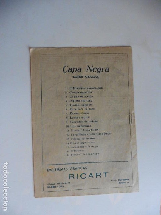 Tebeos: CAPA NEGRA 17 CUADERNILLOS RICART 1953 ORIGINAL COLECCION COMPLETA - Foto 20 - 270614393