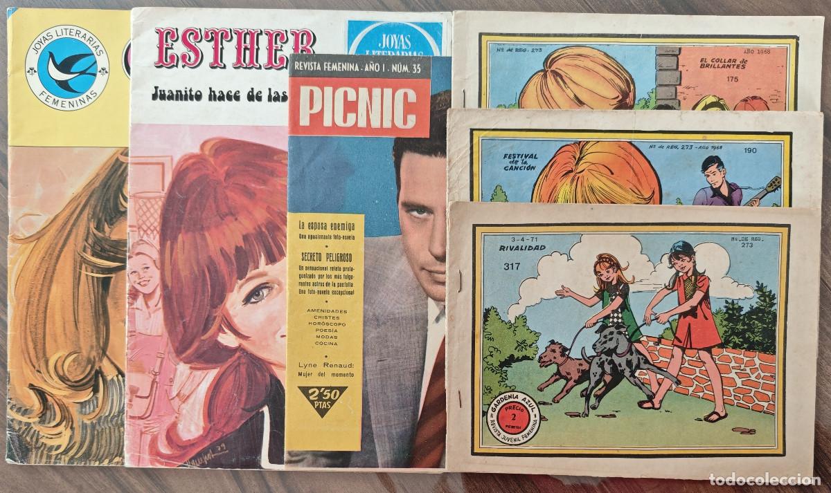 Tebeos: GARDENIA AZUL 175, 190 y 317 (Ricart) + ESTHER (1979/84) 48 y 103 + PICNIC (1959) 35 (6 ejemplares)