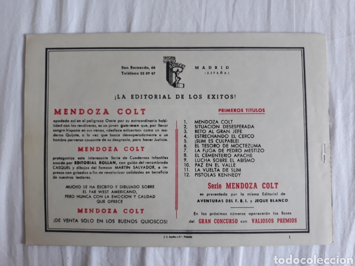 Tebeos: Mendoza Colt n⁰ 1 - ORIGINAL - Foto 2