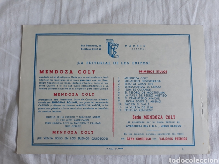 Tebeos: Mendoza Colt n⁰ 6 - el tesoro de Moctezuma - ORIGINAL - Foto 2