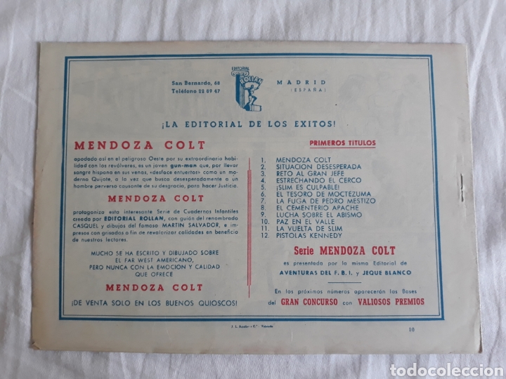 Tebeos: Mendoza Colt n⁰ 10 - paz en el valle - ORIGINAL - Foto 2