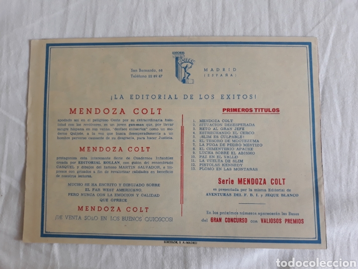 Tebeos: Mendoza Colt n⁰ 13 - plomo en las monta&ntilde;as - ORIGINAL - Foto 2