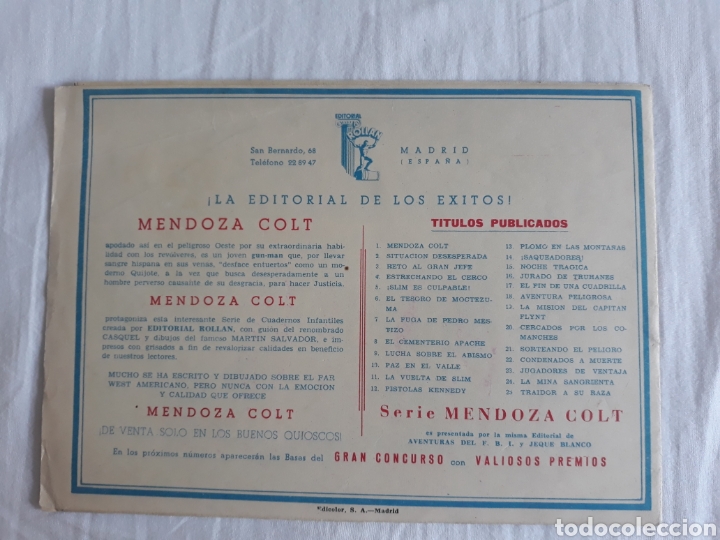 Tebeos: Mendoza Colt n⁰ 25 - traidor a su raza - ORIGINAL - Foto 2