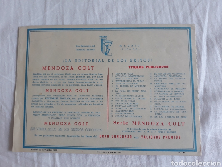 Tebeos: Mendoza Colt n⁰ 30 - en las garras de Slim - ORIGINAL - Foto 2