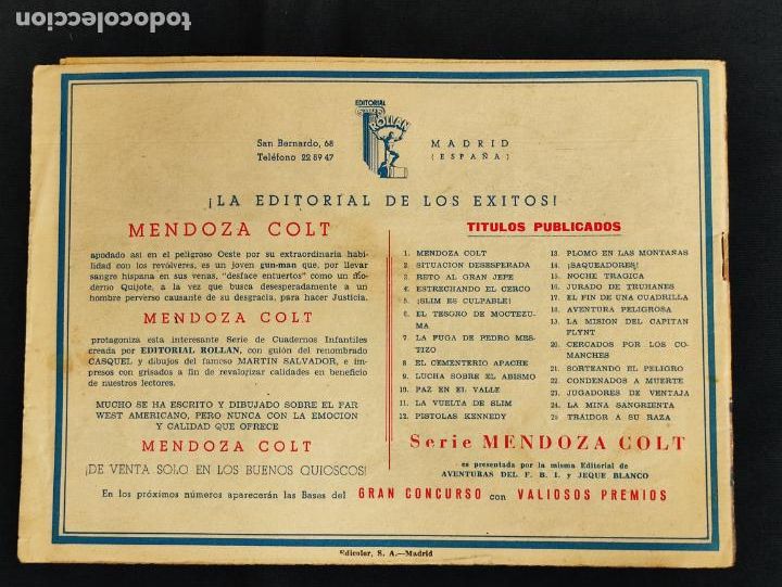Tebeos: MENDOZA COLT - N&ordm; 25 - TRAIDOR A SU RAZA - ORIGINAL - ROLLAN - Foto 2