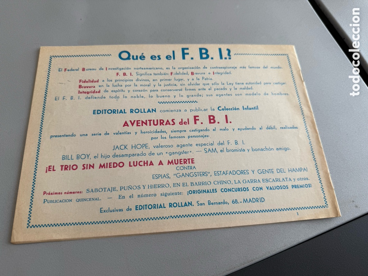 Tebeos: AVENTURAS DEL FBI. N 1. Ed ROLLAN - Foto 2