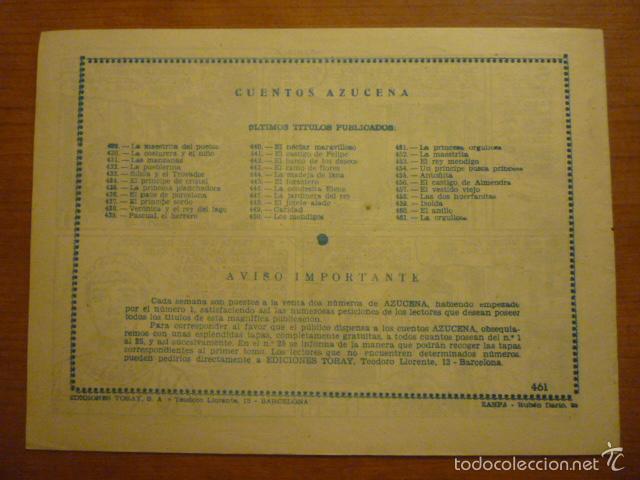 Tebeos: COLECCION AZUCENA N&ordm; 461 LA ORGULLOSA EDICIONES TORAY. ORIGINAL. - Foto 2