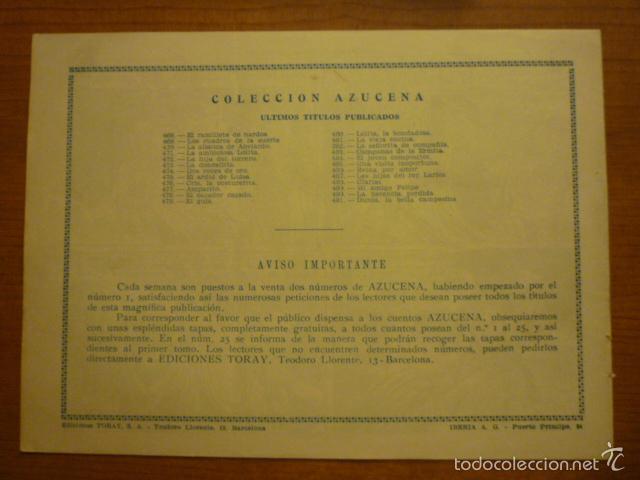 Tebeos: COLECCION AZUCENA  N&ordm;491. EDICIONES TORAY, S.A. ORIGINAL - Foto 2