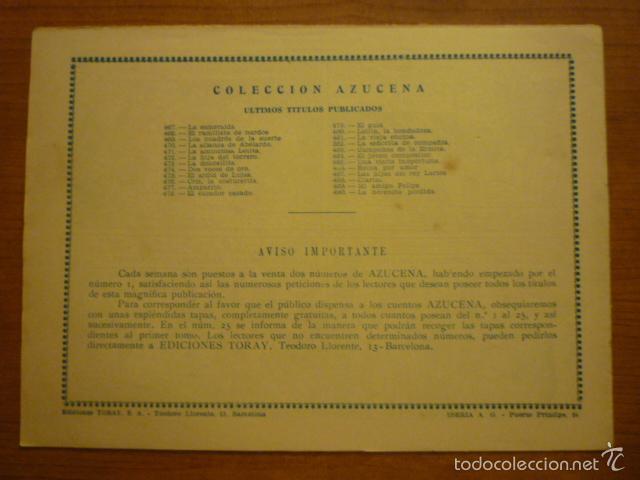 Tebeos: COLECCION AZUCENA  N&ordm;490. EDICIONES TORAY, S.A. ORIGINAL - Foto 2