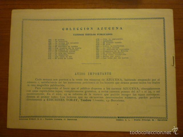 Tebeos: COLECCION AZUCENA  N&ordm;487. EDICIONES TORAY, S.A. ORIGINAL - Foto 2
