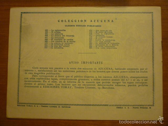 Tebeos: COLECCION AZUCENA  N&ordm;485. EDICIONES TORAY, S.A. ORIGINAL - Foto 2