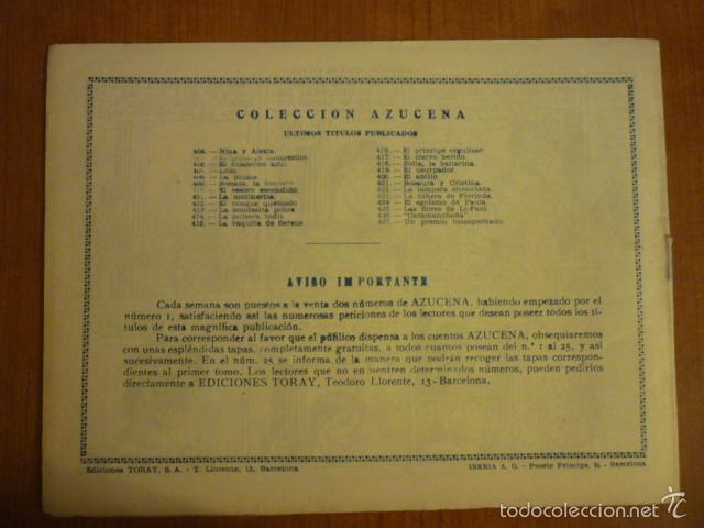 Tebeos: COLECCION AZUCENA N&ordm;427. EDICIONES TORAY, S.A. ORIGINAL - Foto 2