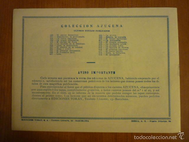 Tebeos: COLECCION AZUCENA N&ordm;419. EDICIONES TORAY, S.A. ORIGINAL - Foto 2