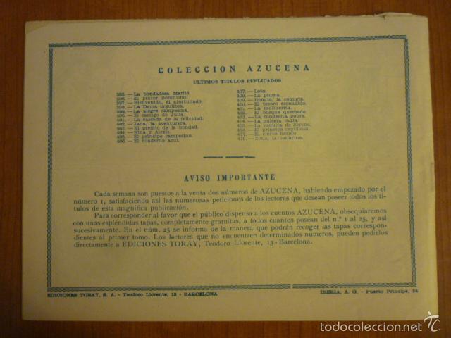 Tebeos: COLECCION AZUCENA N&ordm;418. EDICIONES TORAY, S.A. ORIGINAL - Foto 2