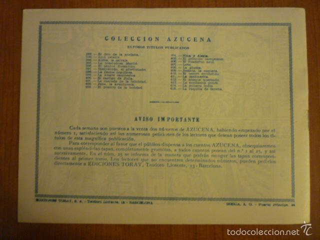 Tebeos: COLECCION AZUCENA N&ordm;415. EDICIONES TORAY, S.A. ORIGINAL - Foto 2