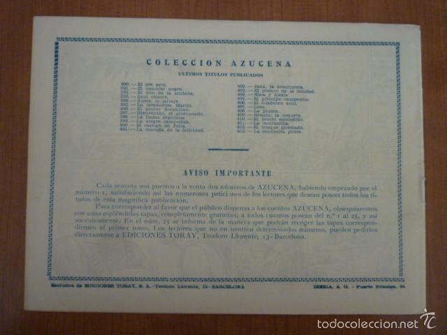 Tebeos: COLECCION AZUCENA N&ordm;413. EDICIONES TORAY, S.A. ORIGINAL - Foto 2
