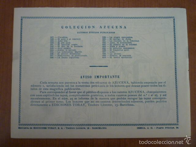 Tebeos: COLECCION AZUCENA N&ordm;410. EDICIONES TORAY, S.A. ORIGINAL - Foto 2
