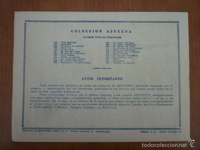 Tebeos: COLECCION AZUCENA N&ordm;409. EDICIONES TORAY, S.A. ORIGINAL - Foto 2