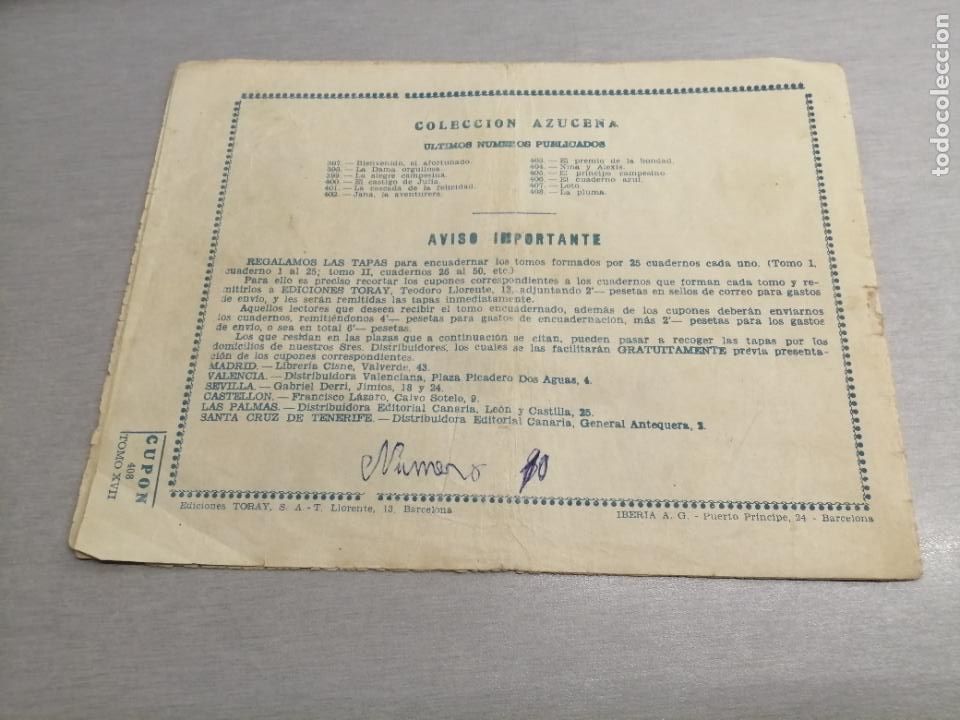 Tebeos: AZUCENA N&ordm; 408 / TORAY ORIGINAL - Foto 2