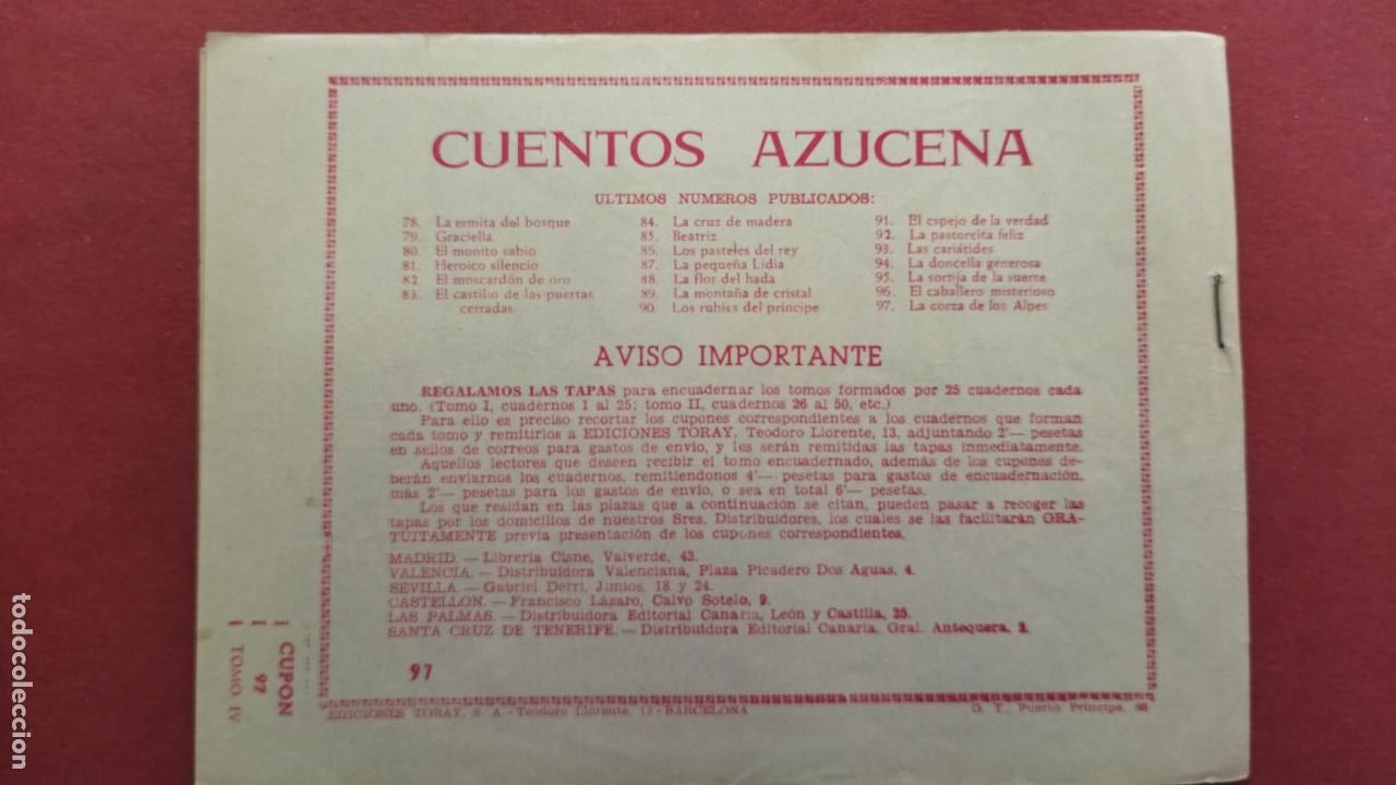 Tebeos: AZUCENA N&ordm; 97 - MAITE - LA CORZA DE LOS ALPES - COMO NUEVO - Foto 3
