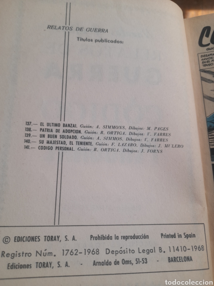 Tebeos: C&oacute;mic, Relatos de Guerra, C&oacute;digo Personal, de 1968 - Foto 4